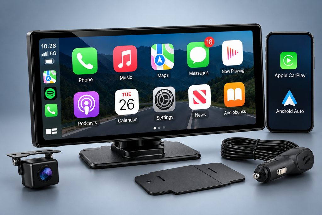 Universal Portable Wireless Carplay Screen for Car with Android Auto Touchscreen Car Stereo System