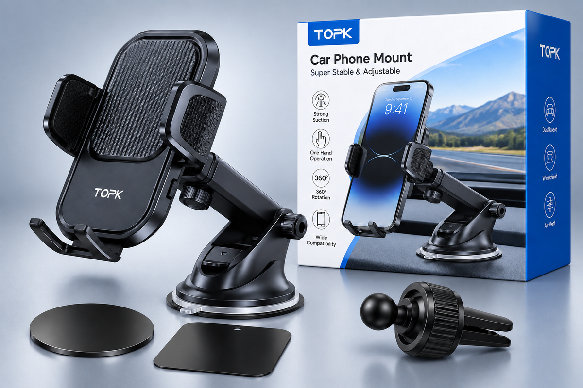 TOPK Car Phone Holder Mount for IPhone[Powerful Suction] Phone Mount for Car Dashboard Car Accessories Automobile for Smartphone